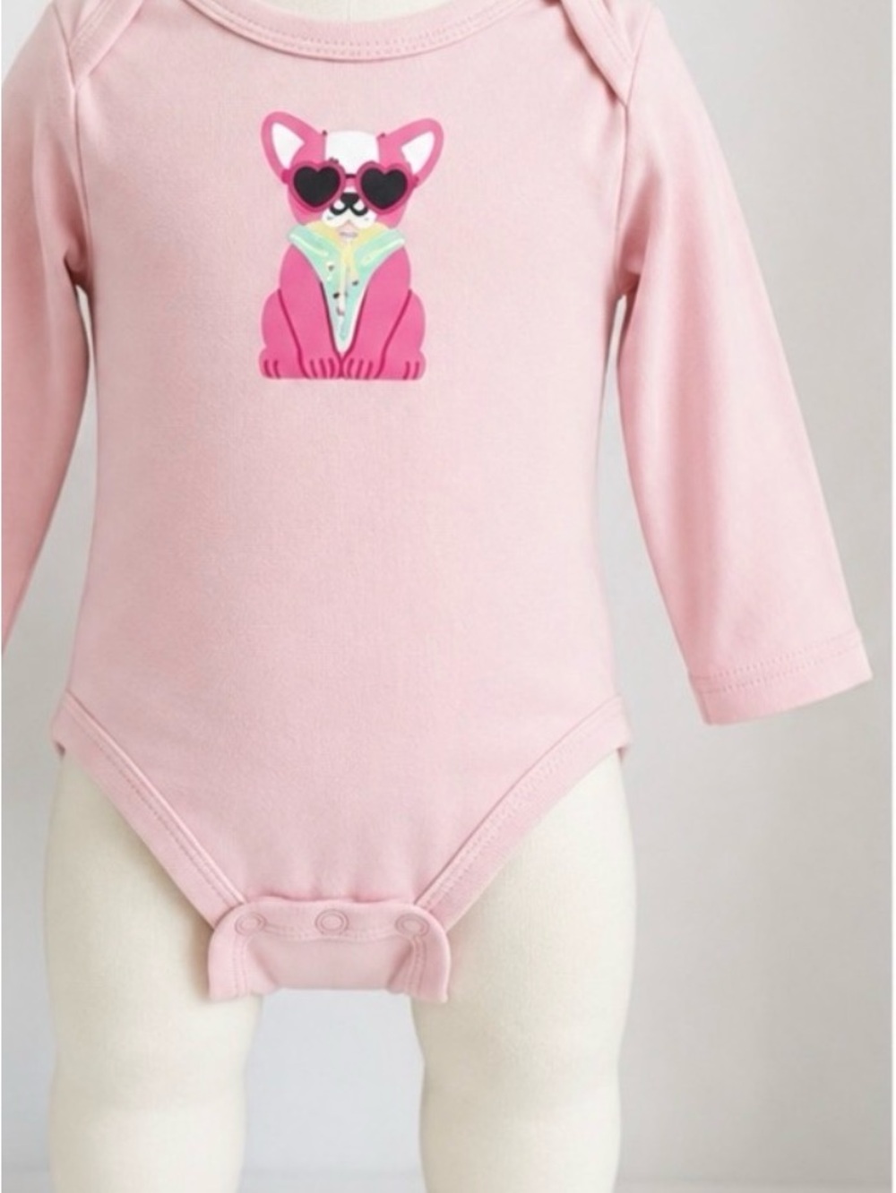 Paris Hilton Pink Long-Sleeve Baby One-Piece with Puppy Graphic